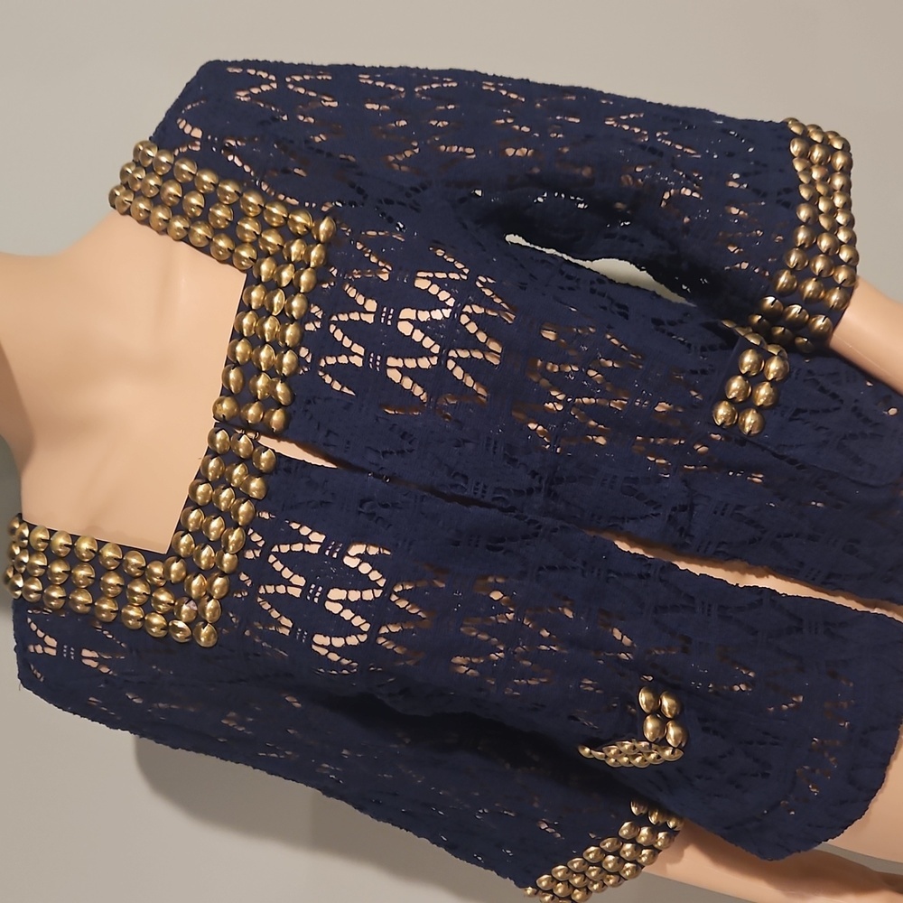 TRINA TURK LOS ANGELES PALM SPRINGS Navy Gold Cropped Bolero Women's Jacket 10. - Picture 4 of 7